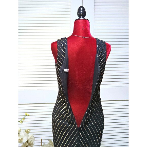 City Goddess London Women's Black Gold Sequin Maxi Dress With V-Neck Sz 6 2575 - Picture 11 of 15